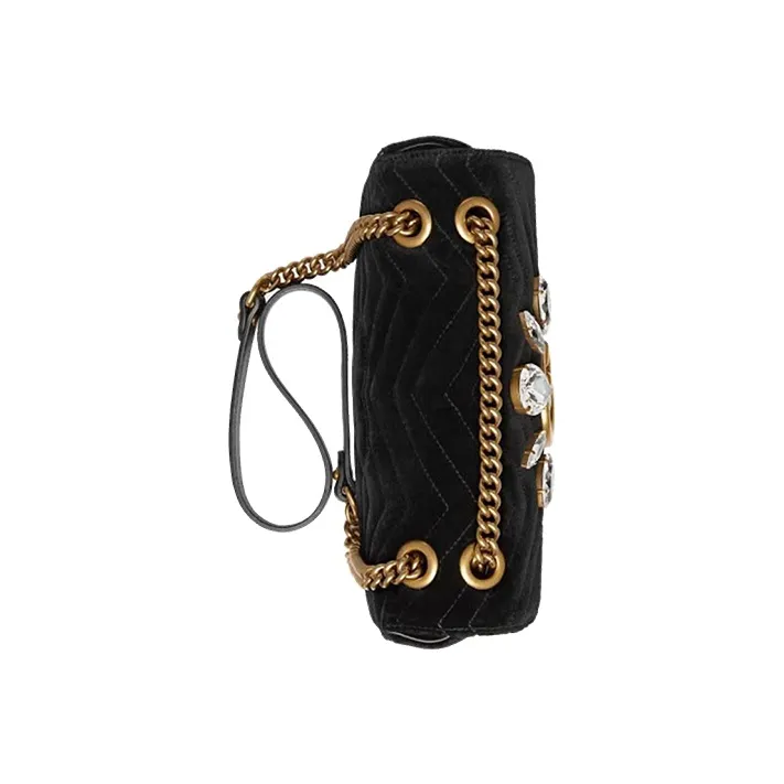 GUCCI Marmont Velvet Chain Bag Crossbody Bag Shoulder Bag Small Size Women's Black-5