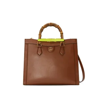 GUCCI Diana Leather Tote Shoulder Bag, Crossbody Bag, Handbag Medium Size Unisex Brown