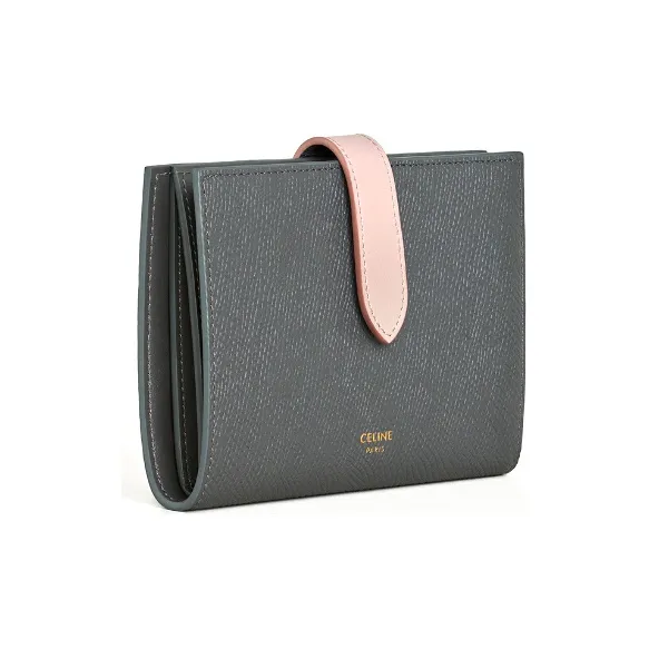 CELINE Grained Calfskin Wallet Medium Size Women's Gray, Pink & Multicolor-1