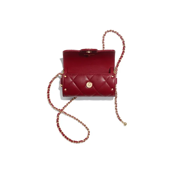 CHANEL Sheepskin Coin Purse, Clutch Crossbody Bag Women's Burgundy-1
