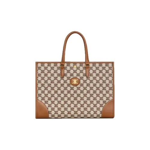 CELINE Triomphe Cow Leather With Fabric Tote Bag Shopping Bag Handbag Women's Brown