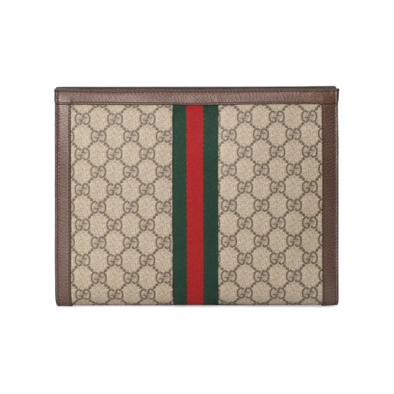 GUCCI Ophidia Canvas With Leather Clutch Women's Ebony/Brown-2