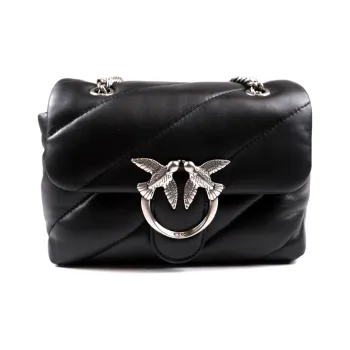 PINKO Puff Nappa Sheepskin Shoulder Bag, Crossbody Bag Mini Women's Black/Black Silver