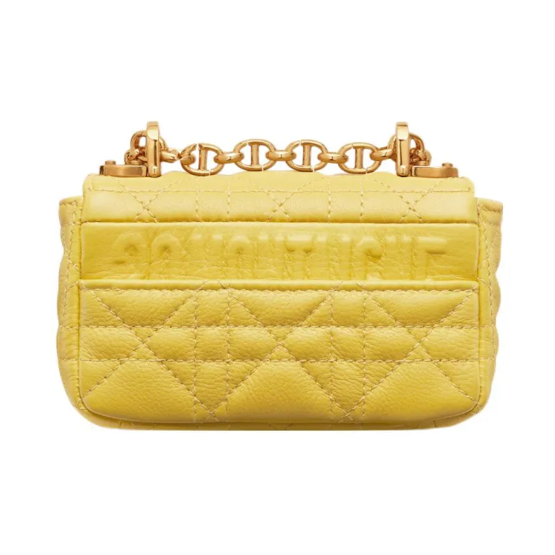 DIOR Caro Soft Cow Leather Handbag, Shoulder Bag, Crossbody Bag Extra Mini Women's Mustard Yellow-3