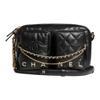 CHANEL 22c Early Spring Sheepskin Camera Bags Messenger Bag Shoulder Bag Crossbody Bag Large Size Women's Black