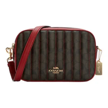 COACH Jes Coated Canvas With Smooth Leather Shoulder Bag Crossbody Bag Medium Size Women's Brown Red