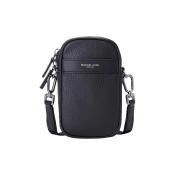 MICHAEL KORS Greyson Cow Leather Cell Phone Pouch Crossbody Bags Men's Black