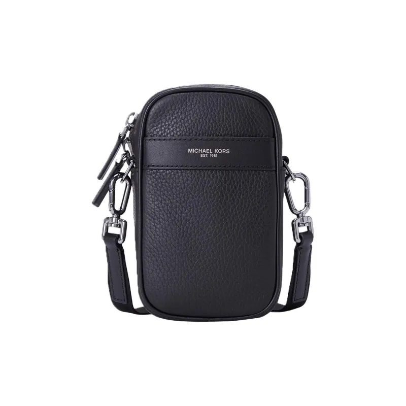 MICHAEL KORS Greyson Cow Leather Cell Phone Pouch Crossbody Bags Men's Black-0