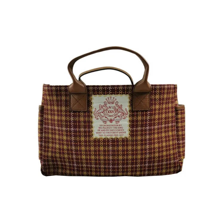 GUCCI Canvas Leather Tote Bag Shopping Bag Kids' Brown Red-1