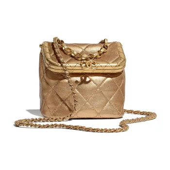 CHANEL Sheepskin Box Bag, Shoulder Bag, Crossbody Bag, Handbag Small Size Women's Gold