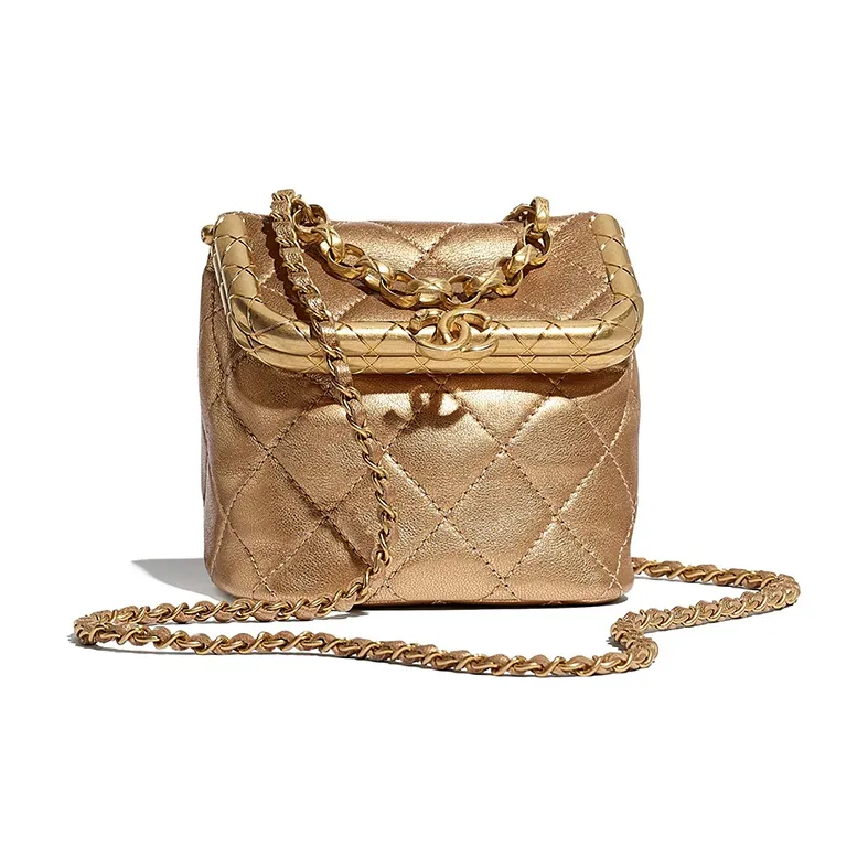 CHANEL Sheepskin Box Bag, Shoulder Bag, Crossbody Bag, Handbag Trumpets Women's Gold-0