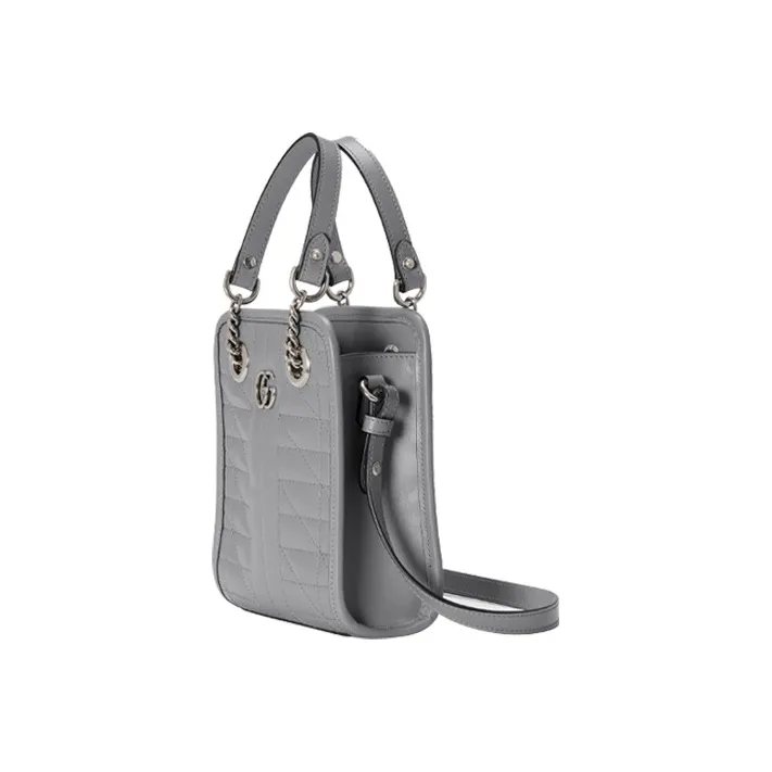 GUCCI Marmont Quilted Leather Small Tote, Portable Crossbody Bag, Shoulder Bag Mini Women's Gray-1