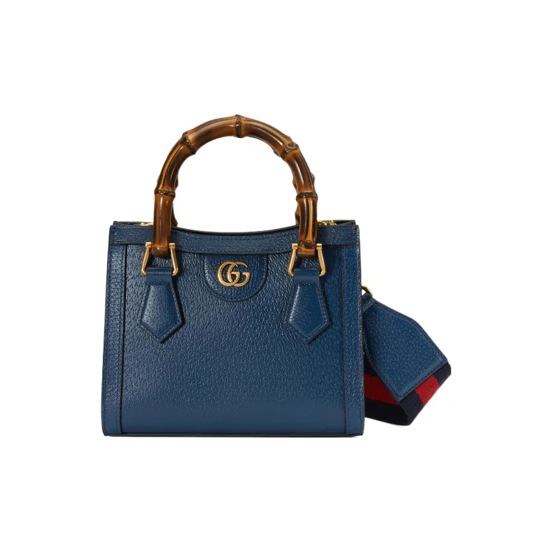 GUCCI Diana Leather Tote Bag Shopping Bag Shoulder Bag Crossbody Bag Handbags Mini Women's Blue-3