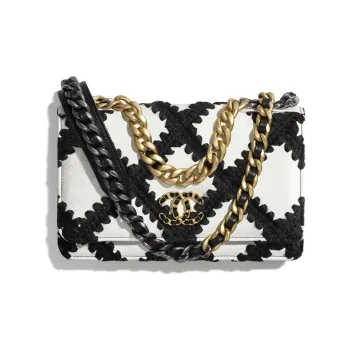 CHANEL 19Bag Calfskin Handbag, Shoulder Bag, Crossbody Bag Women's Black White