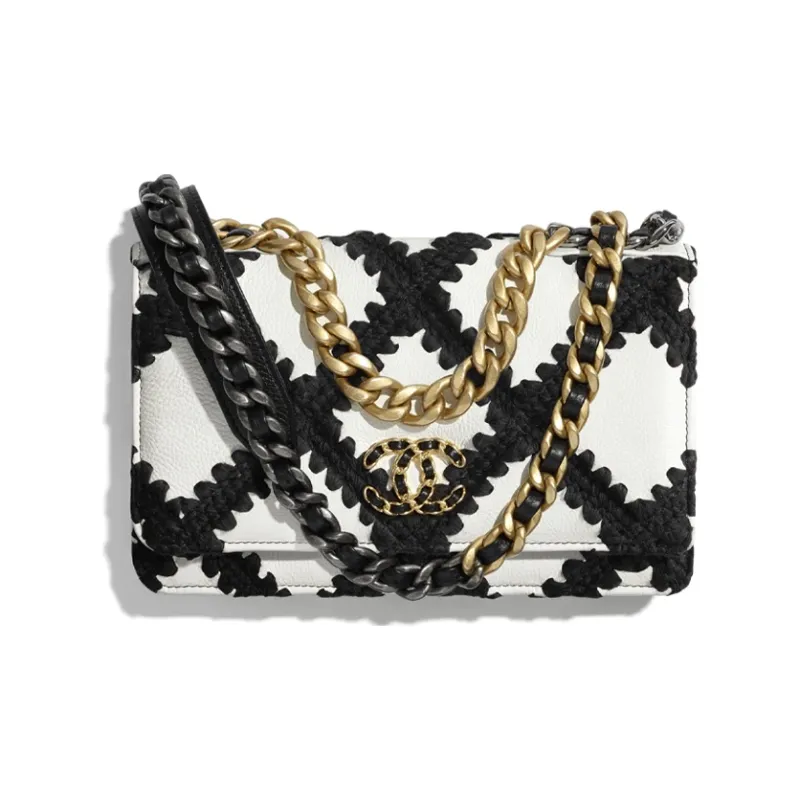 CHANEL 19Bag Calfskin Handbag, Shoulder Bag, Crossbody Bag Women's Black White-0