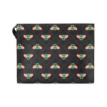 GUCCI Canvas With Leather Clutch Men's Black Gray Color