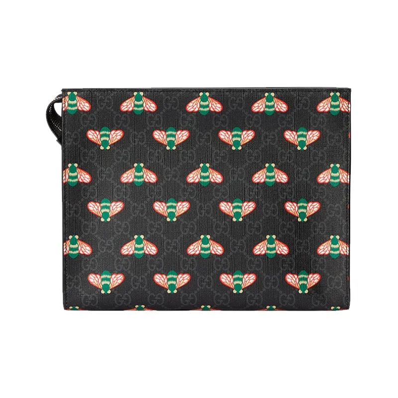 GUCCI Canvas With Leather Clutch Men's Black Gray Color-0