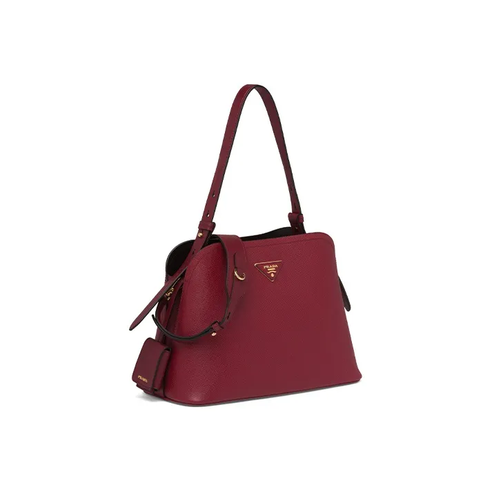 PRADA Saffiano Leather Shoulder Bag Crossbody Bag Small Size Women's Dark Red/Black-1