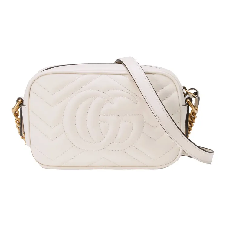 GUCCI GG Marmont Leather Camera Bag Shoulder Bag Crossbody Bag Mini Women's White-2
