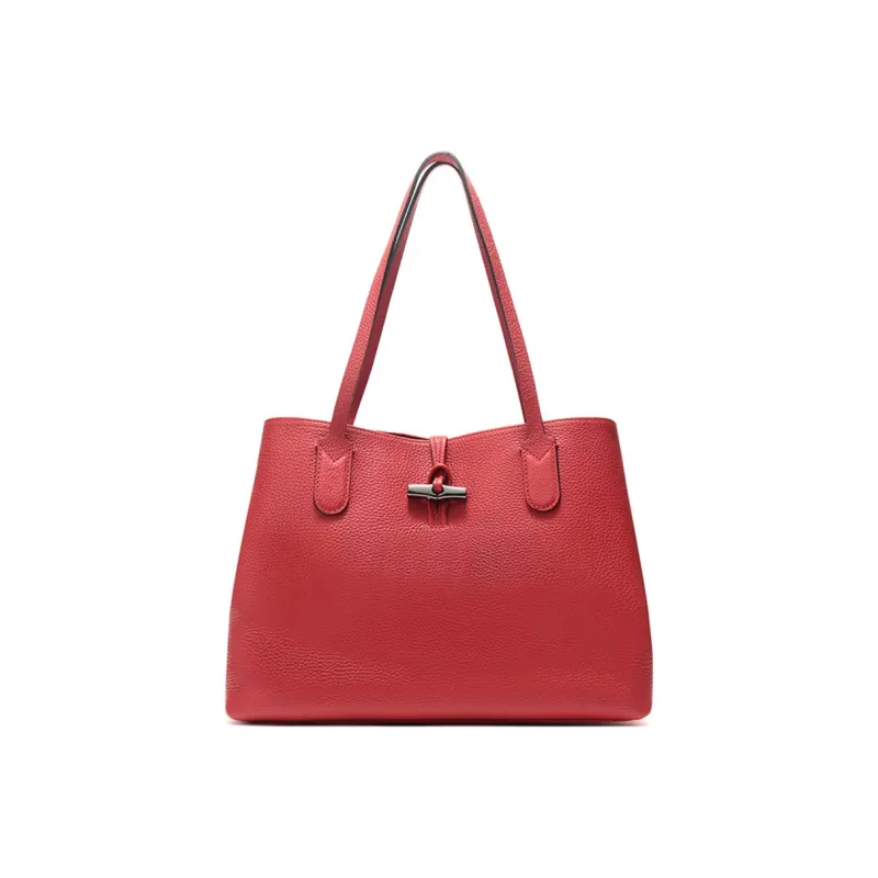 LONGCHAMP Roseau Cow Leather Handbag Shoulder Bag Medium Size Women's Red-0