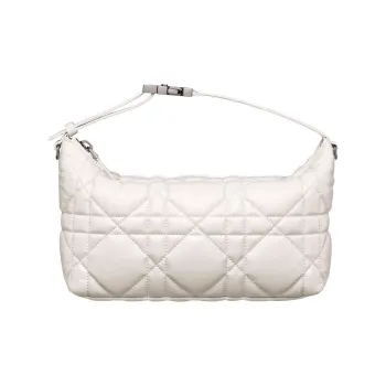 DIOR DiorTravel Cow Leather Lunch Bag Clutch Medium Size Women's Milk White