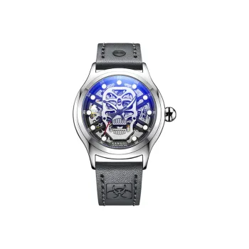 KANGOL Automatic Mechanical Movement Genuine Leather Strap Watch Men's Watches Cut-Out Dial K102 WZF186-BLACK