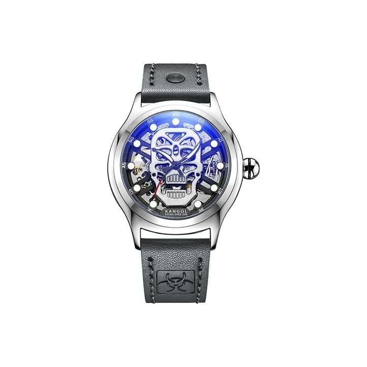 KANGOL Automatic Mechanical Movement Genuine Leather Strap Watch Men's Watches Cut-Out Dial K102 WZF186-BLACK-0
