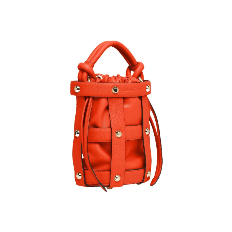 FERRAGAMO Cage Sheepskin Bucket Bags Shoulder Bag Crossbody Bag Handbag Women's Orange-2