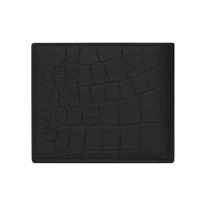 SAINT LAURENT CASSANDRE Crocodile Pattern Cow Leather 50% Off Wallet Unisex Black-2