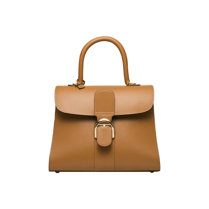 Delvau Brillant Cow Leather Handbag Medium Size Women's Brown-0