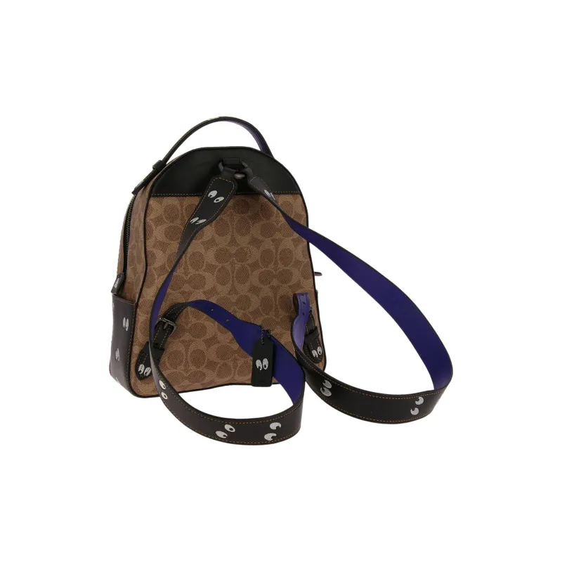 COACH X Disney Campus Antique Floral Coated Canvas With Leather Backpack Medium Size Women's Tan & Black-2