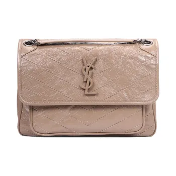 SAINT LAURENT Niki Leather Hobo Bag Chain Crossbody Bag Shoulder Bag Medium Size Women's Milk Tea Beige