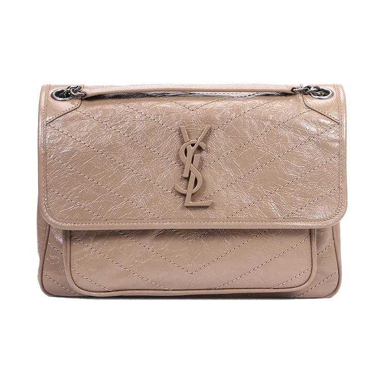 SAINT LAURENT Niki Leather Hobo Bag Chain Crossbody Bag Shoulder Bag Medium Size Women's Milk Tea Beige-0