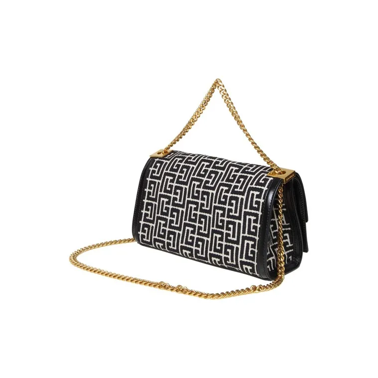 BALMAIN Jacquard Fabric Shoulder Bag Women's Black-1