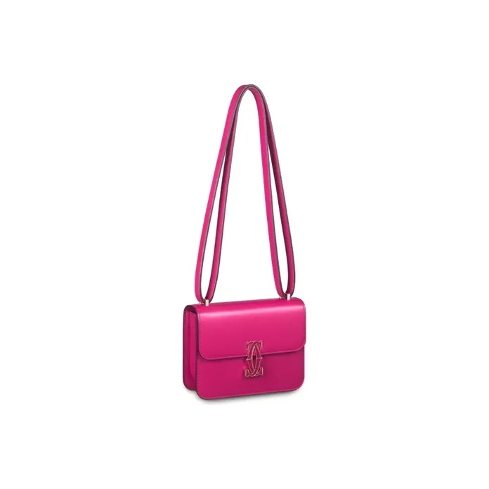 CARTIER Double C Calfskin Shoulder Bag, Crossbody Bag Mini Women's Pink Purple-1