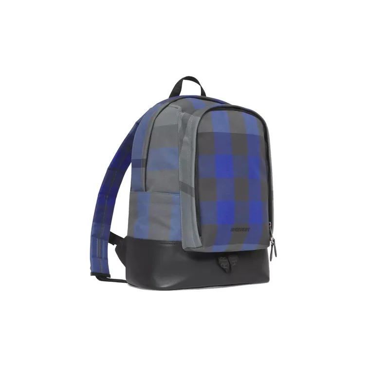 Burberry Cotton Canvas With Leather Backpack Small Size Men's Ocean Blue-2