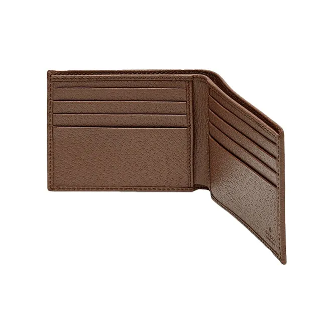 GUCCI Canvas With Leather Cropped Double Fold Wallet Men's Ebony/Brown-3