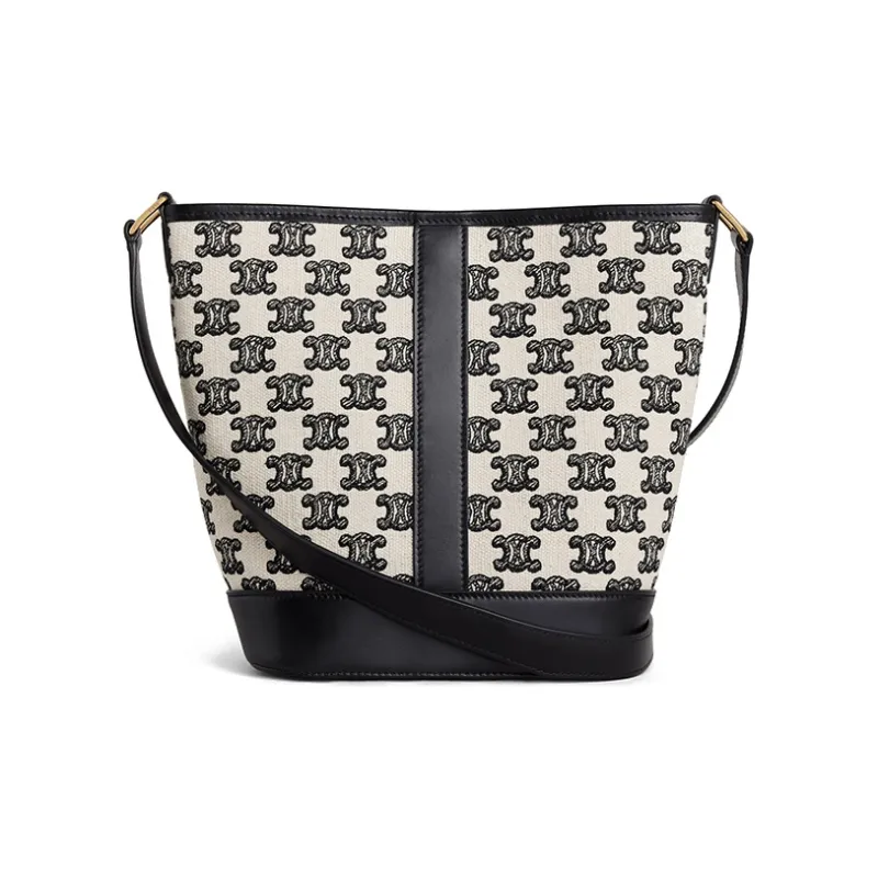 CELINE Triomphe Embroidered Fabric Bucket Bags Shoulder Bag Crossbody Bag Regular Women's Black/White-2