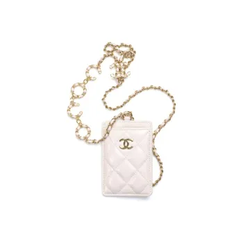 CHANEL Calfskin Card Holder, Crossbody Bag, Necklace Pouch, Card Holder Women's Light Purple
