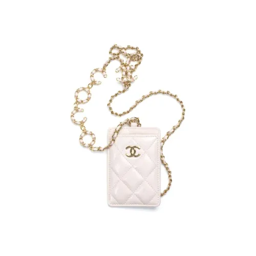 CHANEL Calfskin Card Holder, Crossbody Bag, Necklace Pouch, Card Holder Women's Light Purple