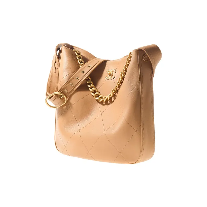 CHANEL Calfskin Hobo Bag, Tote Bag, Shoulder Bag Women's Beige-1