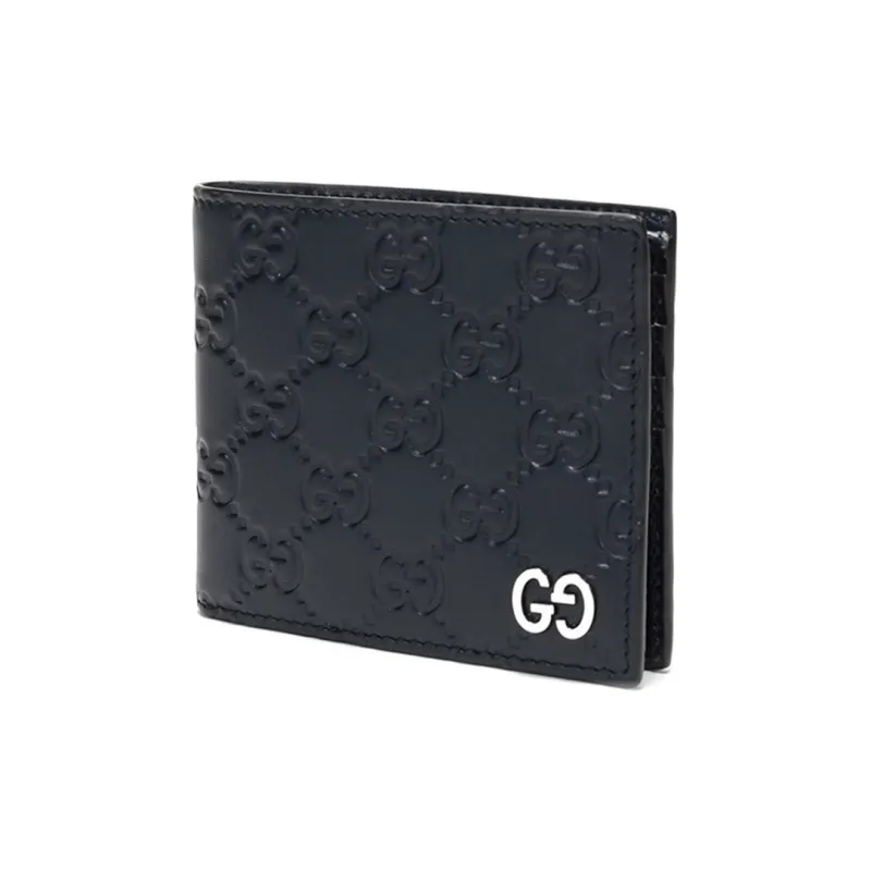 GUCCI Artificial Leather Cropped Double-Fold Wallet Men's /Navigation Dark Blue/Navy Blue-1