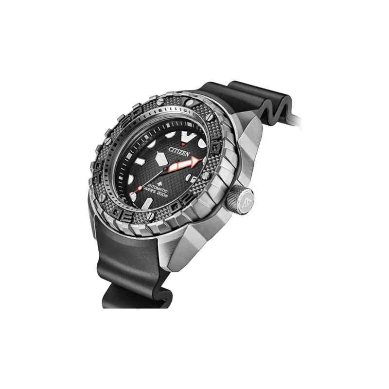 CITIZEN Automatic Mechanical Movement PU Rubber Strap Watch 46mm Unisex Black Dial-1