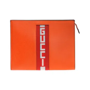 GUCCI Grain Leather Clutch Men's Orange