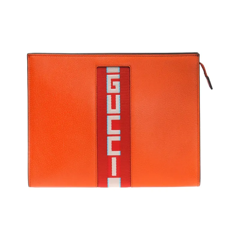 GUCCI Grain Leather Clutch Men's Orange-0
