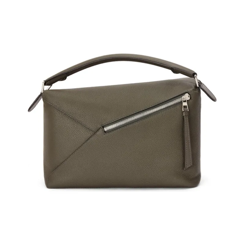 LOEWE Puzzle Grained Calfskin Geometric Bag Puzzle Bag Handbag Shoulder Bag Crossbody Bag Large Size Women's Gray Green-3