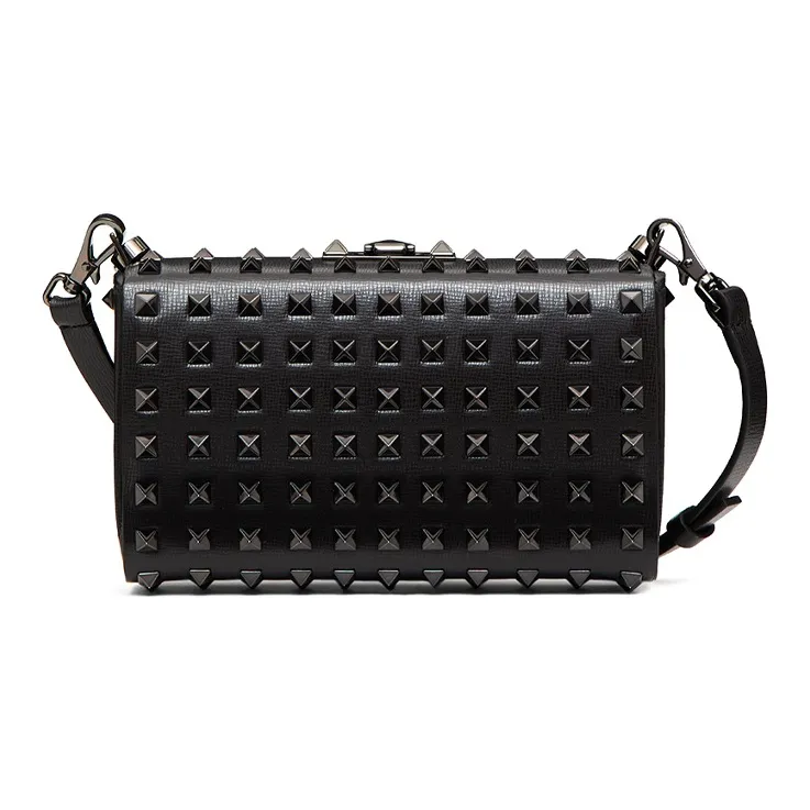 Valentino ROCKSTUD ALCOVE Grained Calfskin Clutch Shoulder Bag Crossbody Bag Handbag Small Size Women's Black-2
