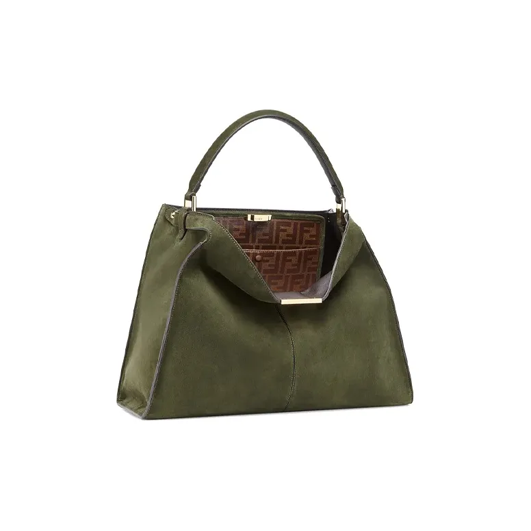 FENDI Peekaboo Goatskin Handbag Large Size Women's Green-2
