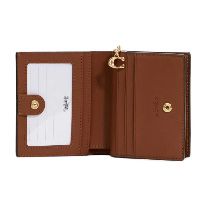 COACH Snap Wallet Monogram Canvas With Leather Cropped Foldable Card Holder, Wallet Women's Tan Monogram-4