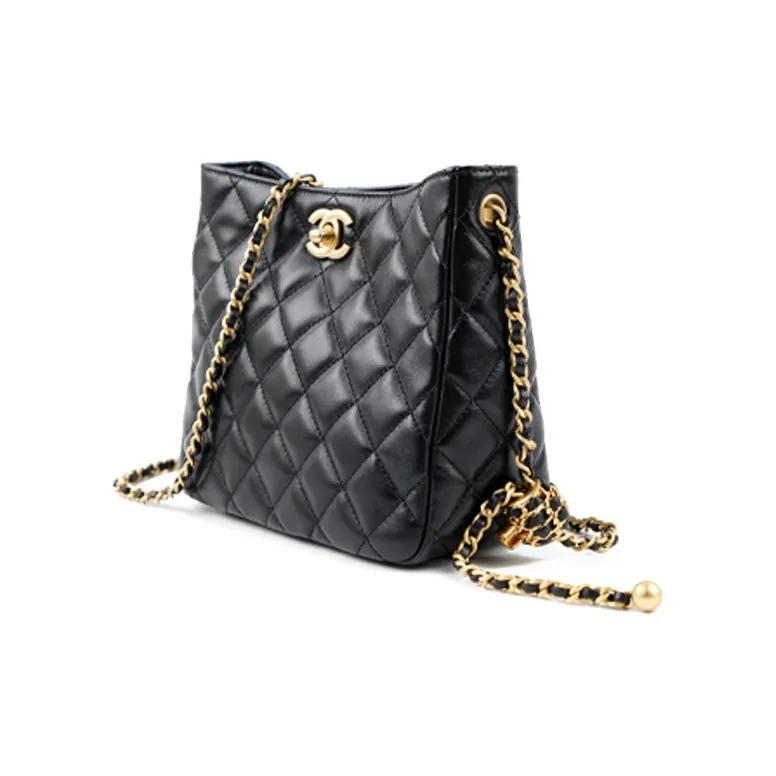 CHANEL Lambskin Hobo Bag, Tote Bag, Shopping Bag, Shoulder Bag, Crossbody Bag Women's Black-2